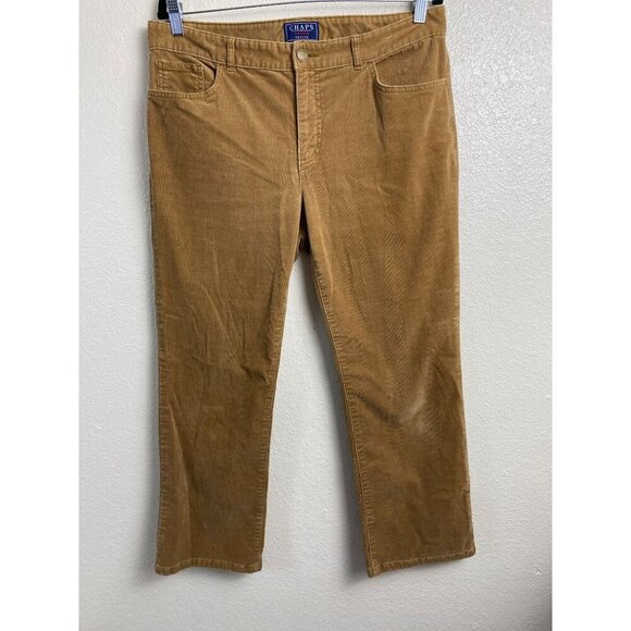 CHAPS Brown Corduroy Straight Leg Pants Women size 14 Petite Classic Capsule - Picture 1 of 15